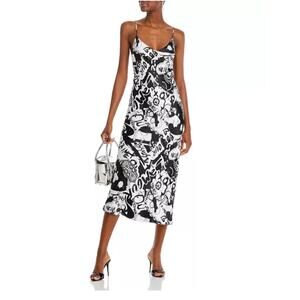 L'AGENCE Seridie Silk Midi Slip Dress - Black/White Graffiti size 10 (new)